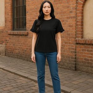 Vineyard Vines Black Ruffle Short Sleeve Tee Size Small Cotton Elastane